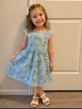 Girls Light Blue Hydrangea Print Dress